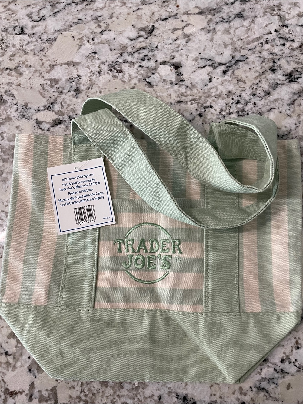Viral striped Trader Joe’s mini tote bag, pastel green NWT